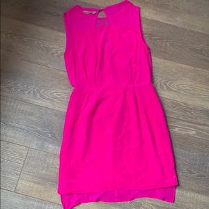 Hot pink dress with cutout in the back.